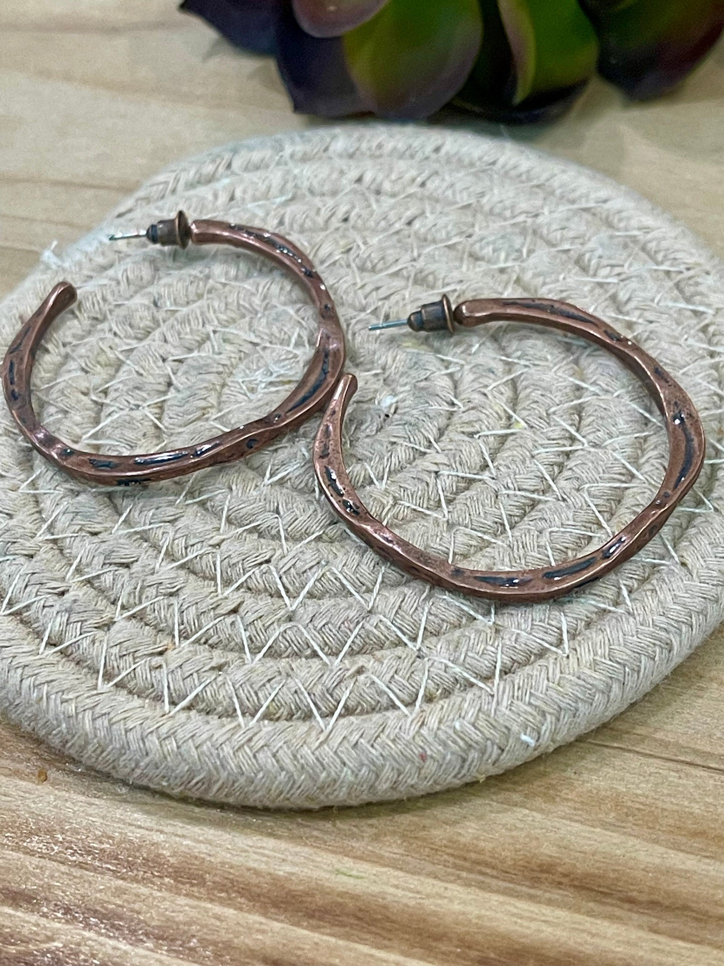Vintage Handmade Copper Hoop Earrings