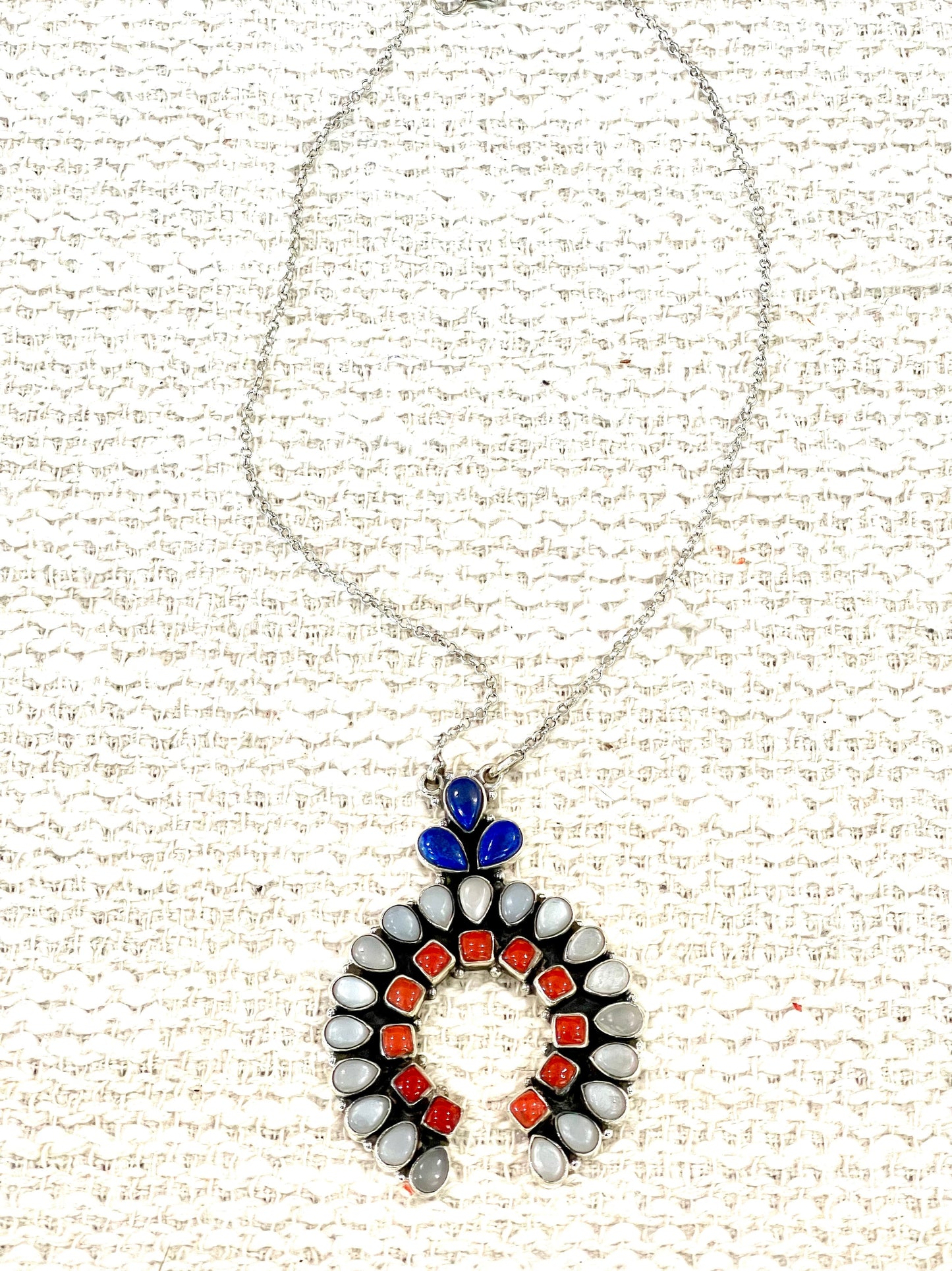 ** 4TH OF JULY ** Handmade Sterling Silver Synthetic Opal Necklace with Signed Nizhoni