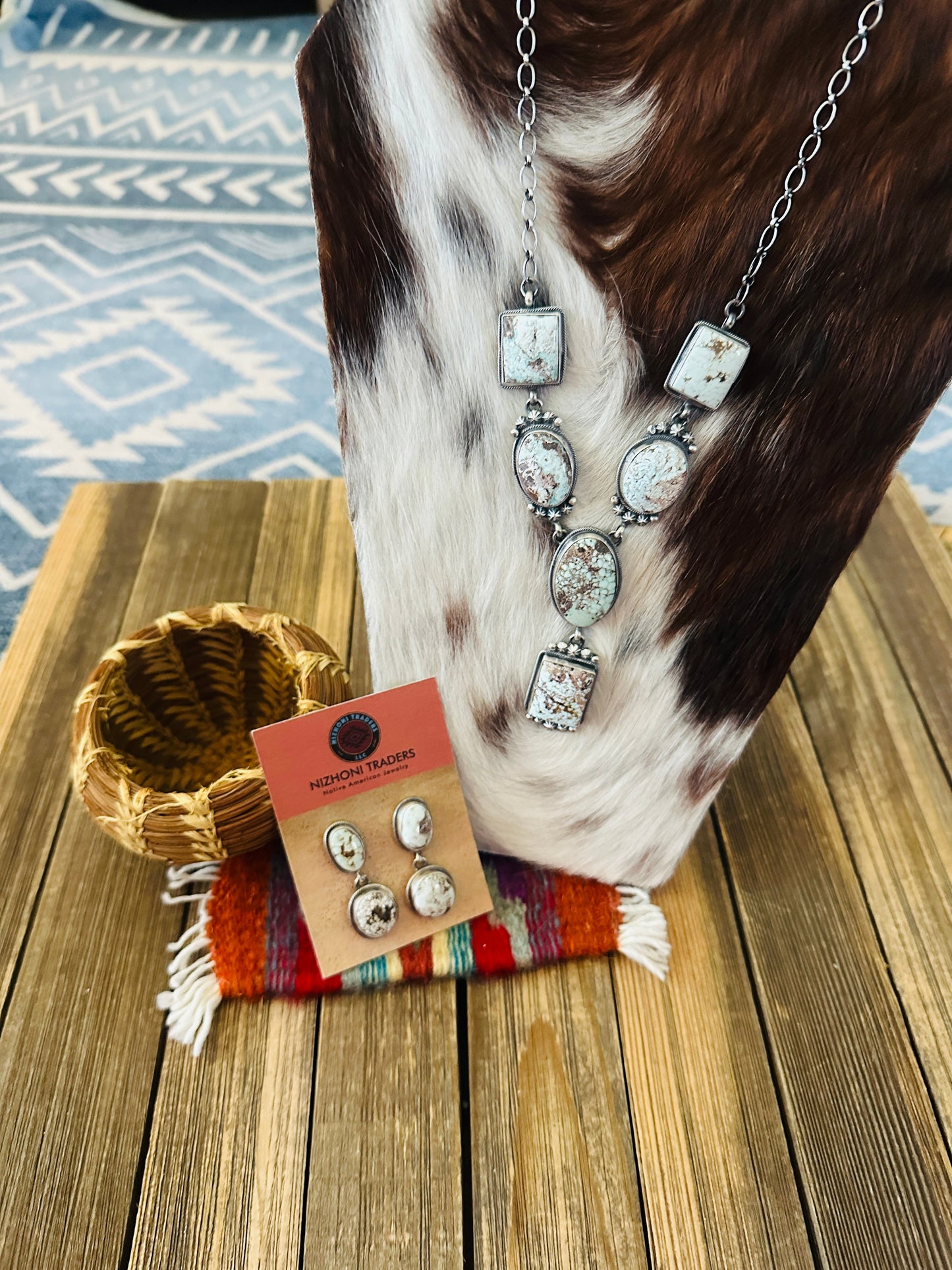 Handcrafted Dry Creek Turquoise & Sterling Silver Necklace and Earring Set by Darrin Livingston