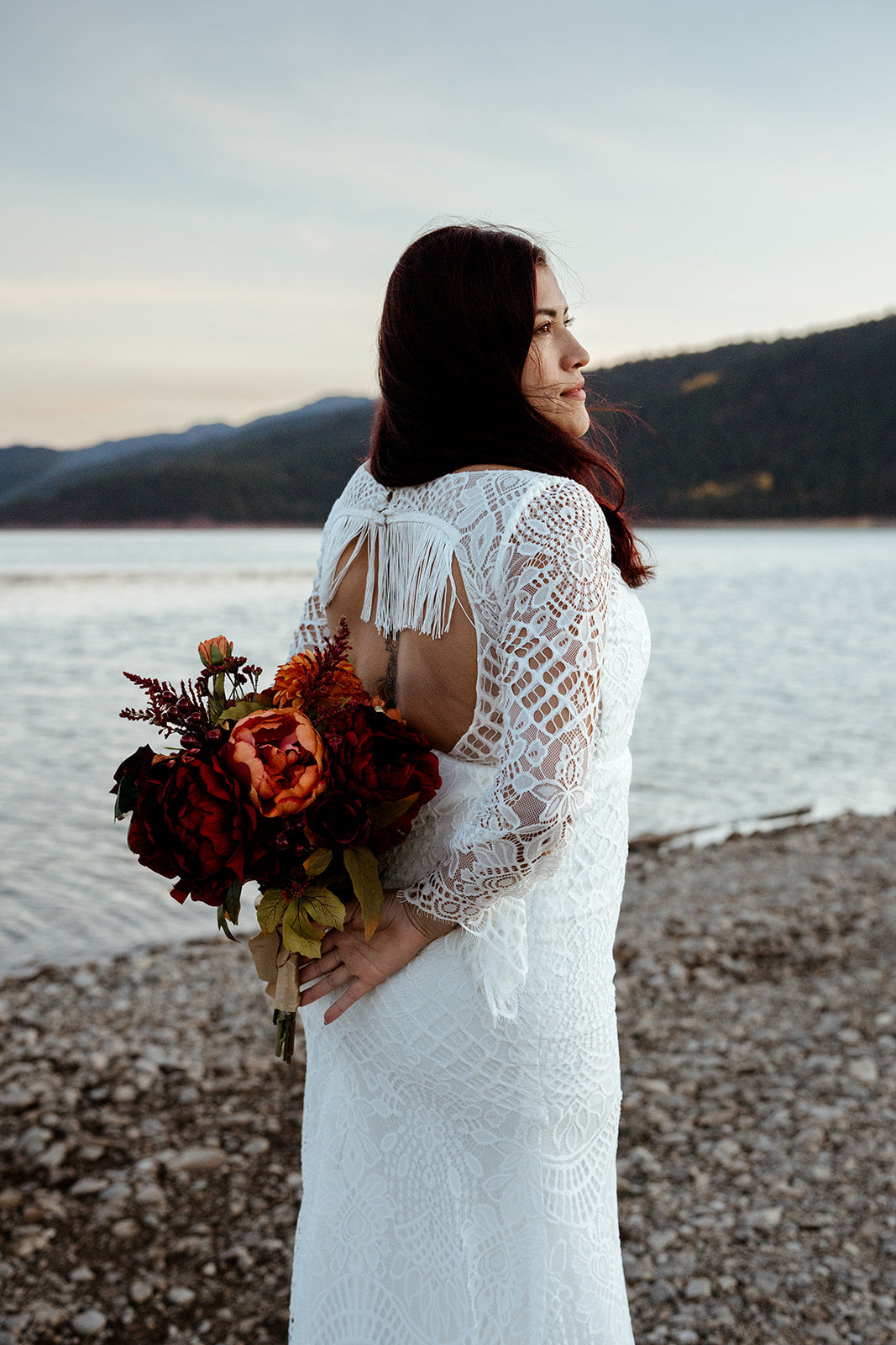 bohemian wedding dress bell sleeves Sparkly Botanic Lace Bell Sleeve Mermaid Boho Wedding Dress Light Ivory / Dress + Sleeves