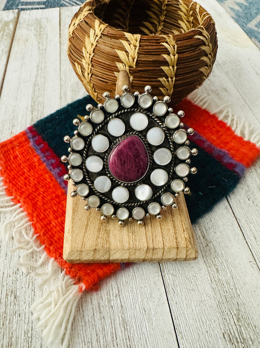 Handcrafted Sterling Silver & Mother of Pearl Cluster Adjustable Ring