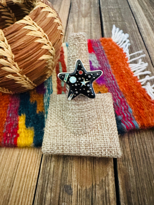 Handcrafted Multi Stone & Sterling Silver Inlay Star Ring by Matthew Jack