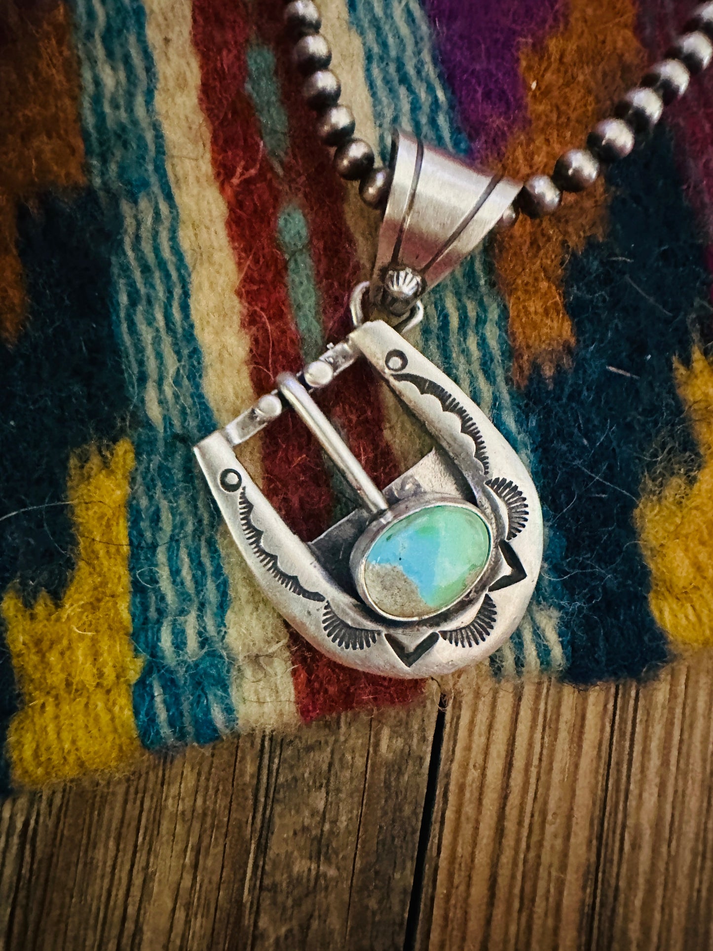 Handcrafted Sterling Silver & Turquoise Belt Buckle Pendant