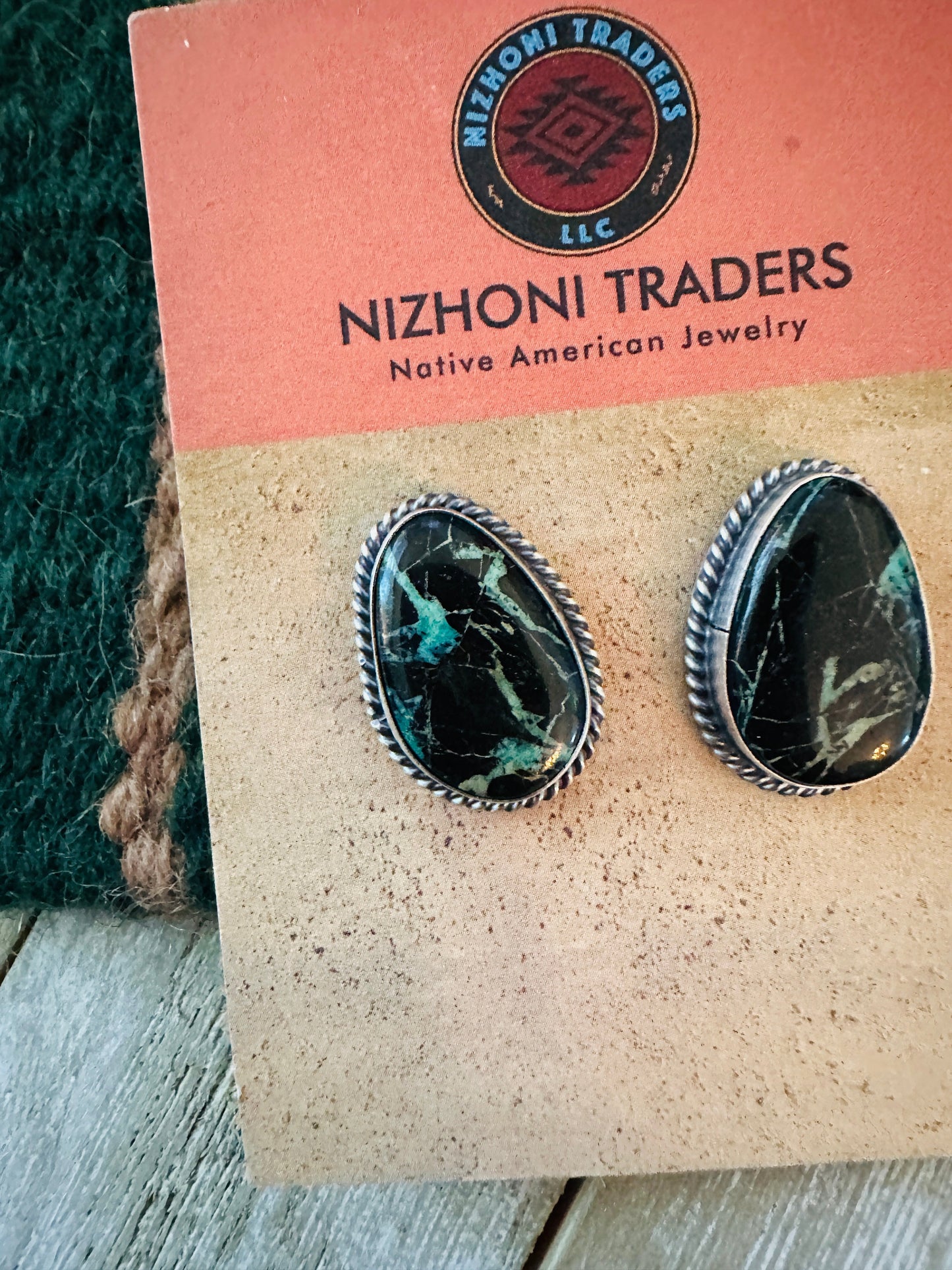Handcrafted Sterling Silver & Blackjack Turquoise Post Earrings