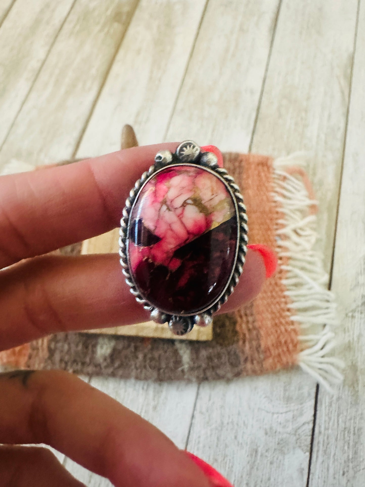 Handcrafted Sterling Silver & Rose Dahlia Adjustable Ring