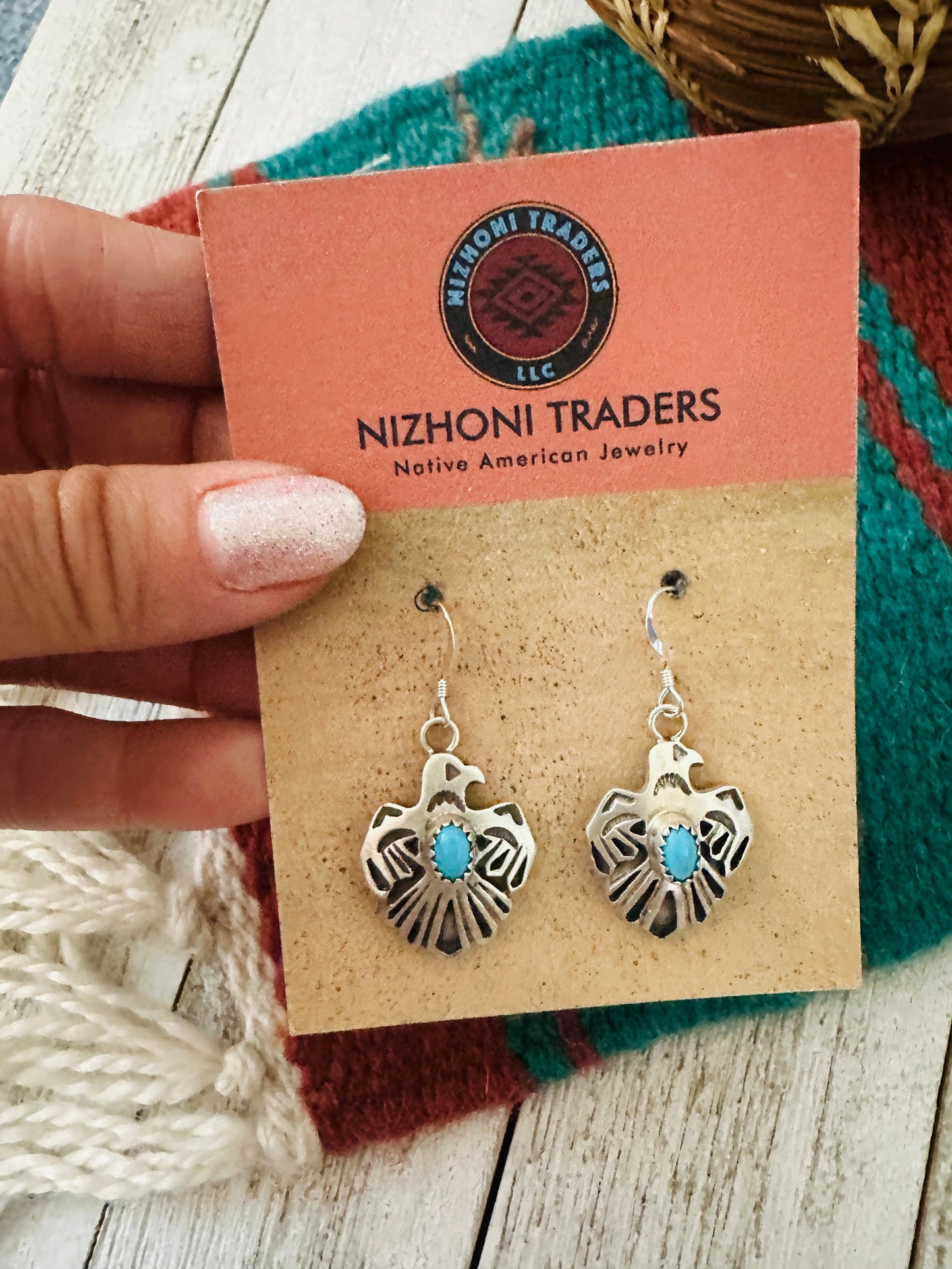 Handcrafted Sterling Silver & Turquoise Thunderbird Dangle Earrings