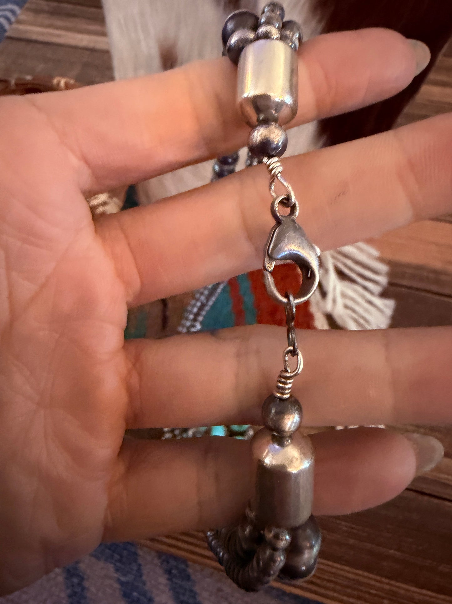 Handcrafted Sonoran Mountain Turquoise & Sterling Silver Beaded Necklace by Gilbert Tom