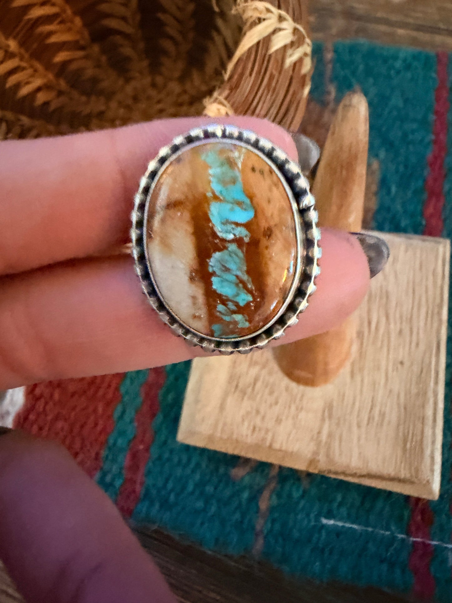 Handcrafted Ribbon Turquoise & Sterling Silver Ring Size 6