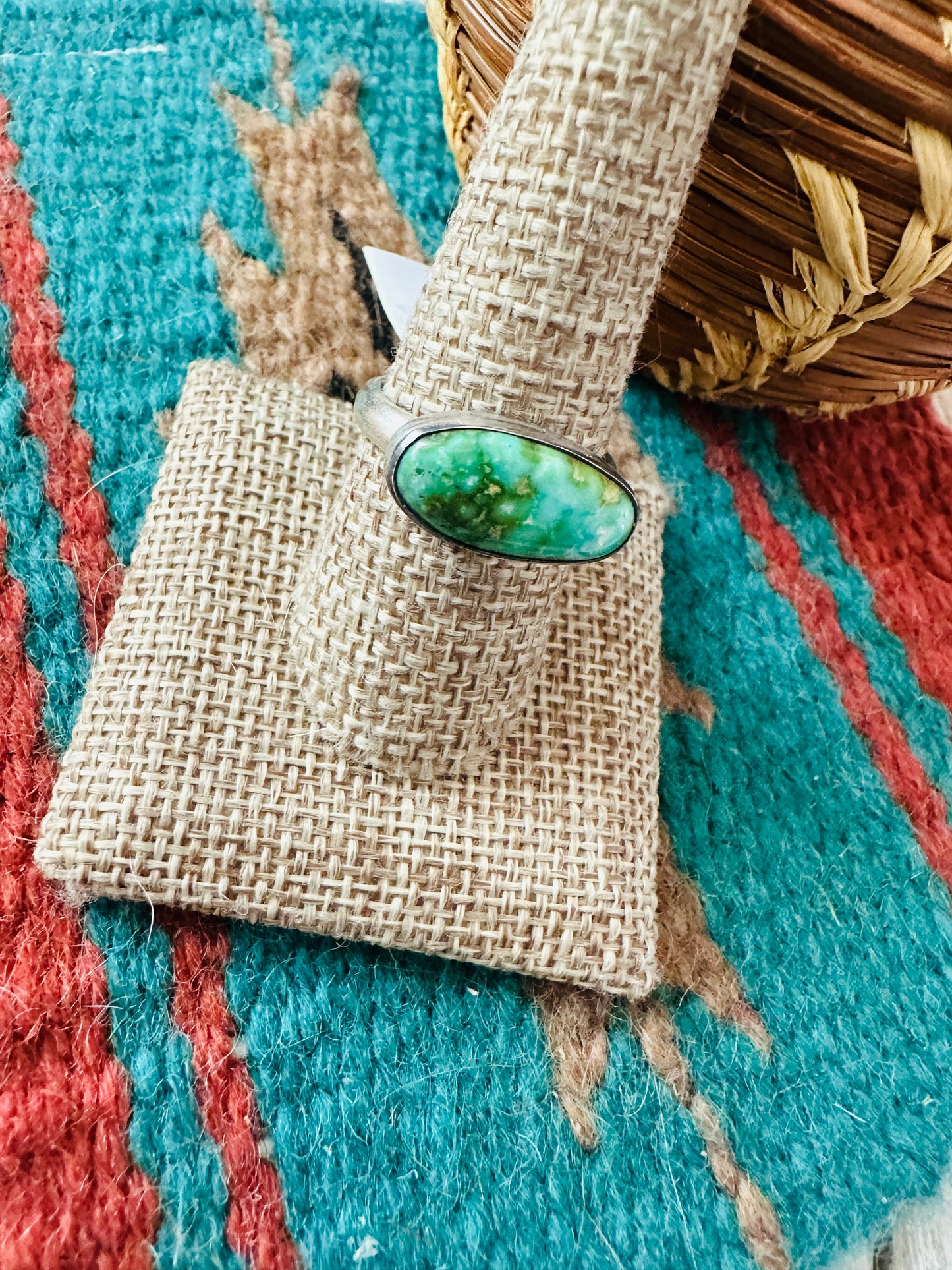 Handcrafted Sterling Silver & Sonoran Mountain Turquoise Band Ring Size 9