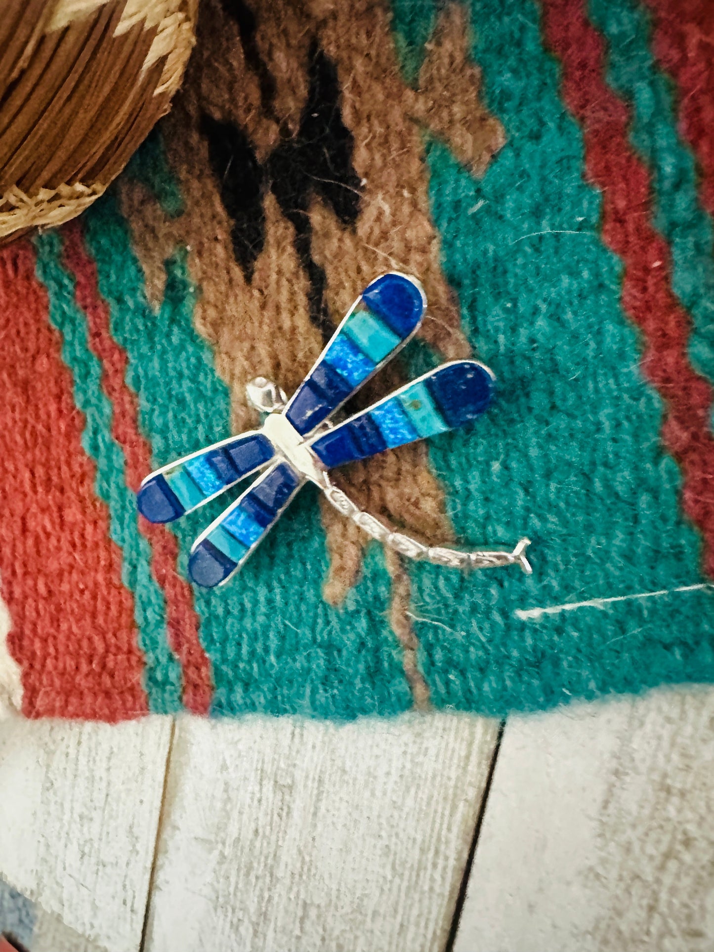 Handcrafted Sterling Silver and Multi Stone Inlay Dragonfly Brooch