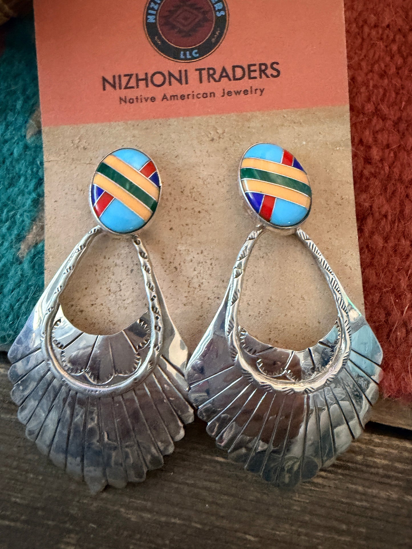 Handcrafted Multi Stone & Sterling Silver Concho Dangle Earrings