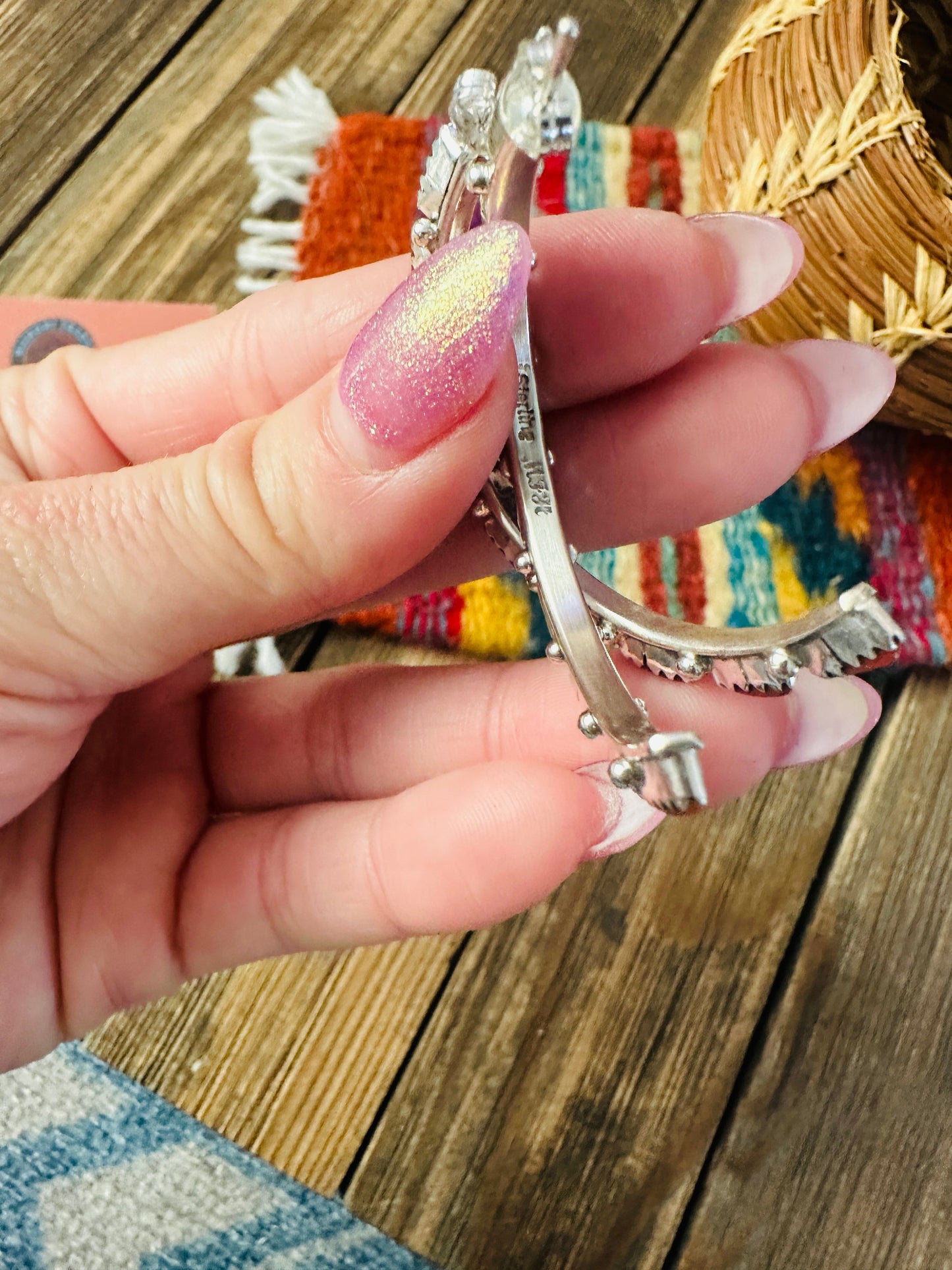Handcrafted Coral & Sterling Silver Hoop Earrings