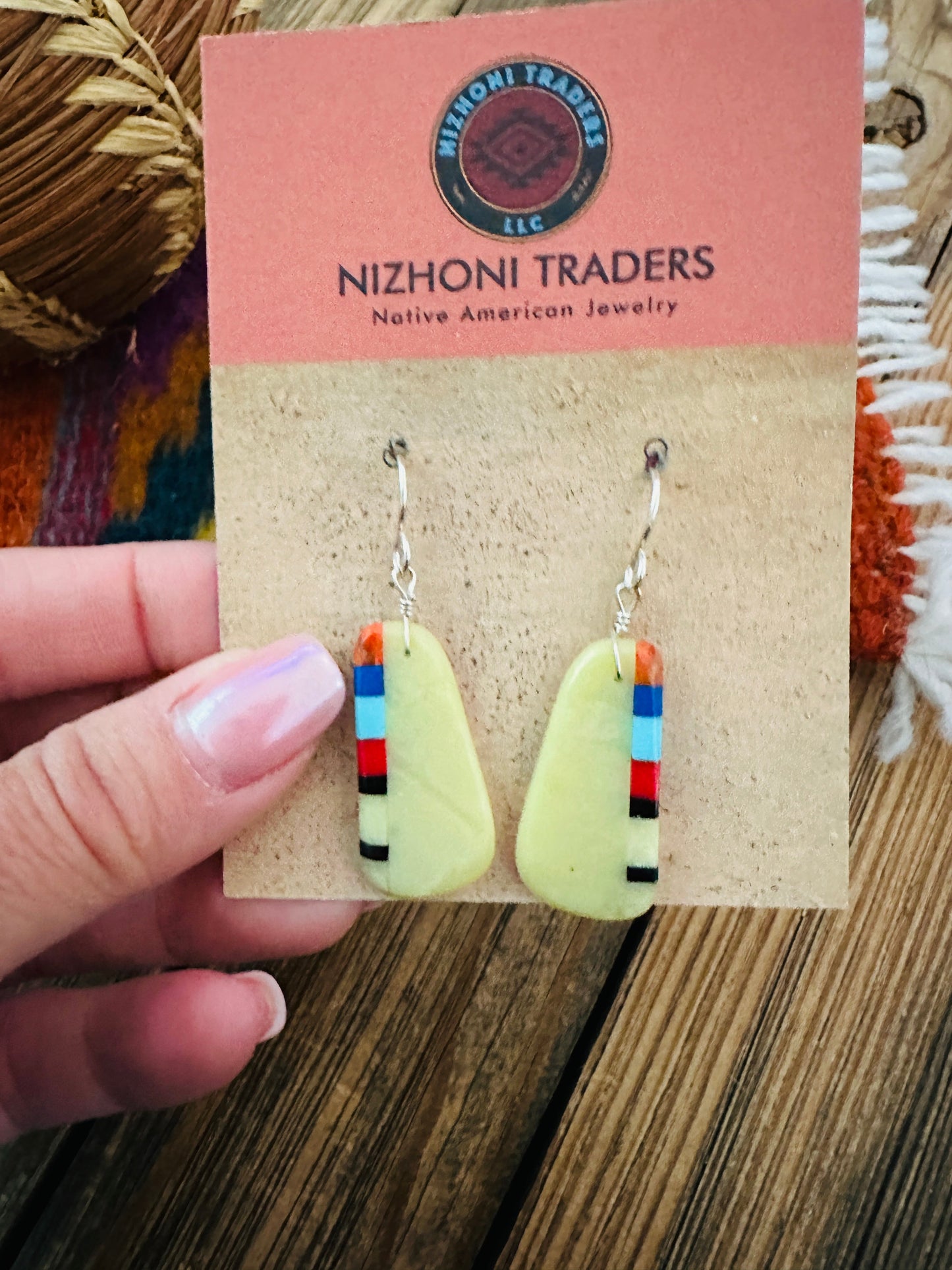 Handcrafted Multi Stone Inlay Slab Dangle Earrings