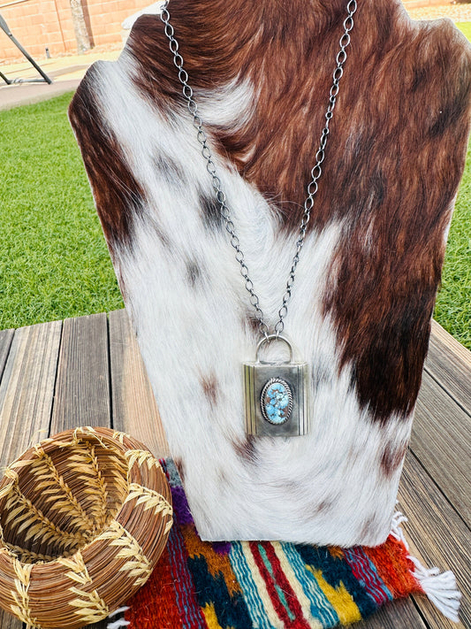Handcrafted Golden Hills Turquoise & Sterling Silver Locket Style Necklace by Charles Johnson