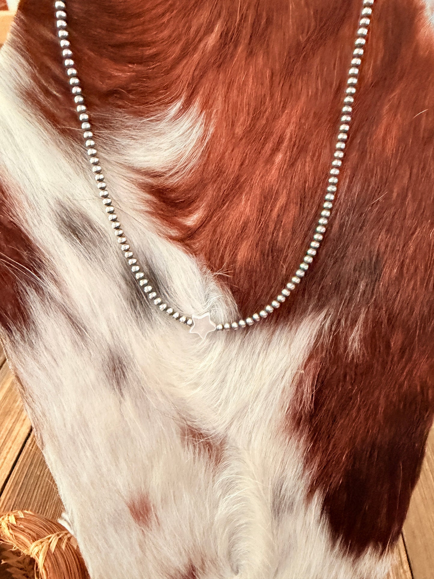 Handcrafted Mother of Pearl and Sterling Silver Pearl Star Beaded Necklace