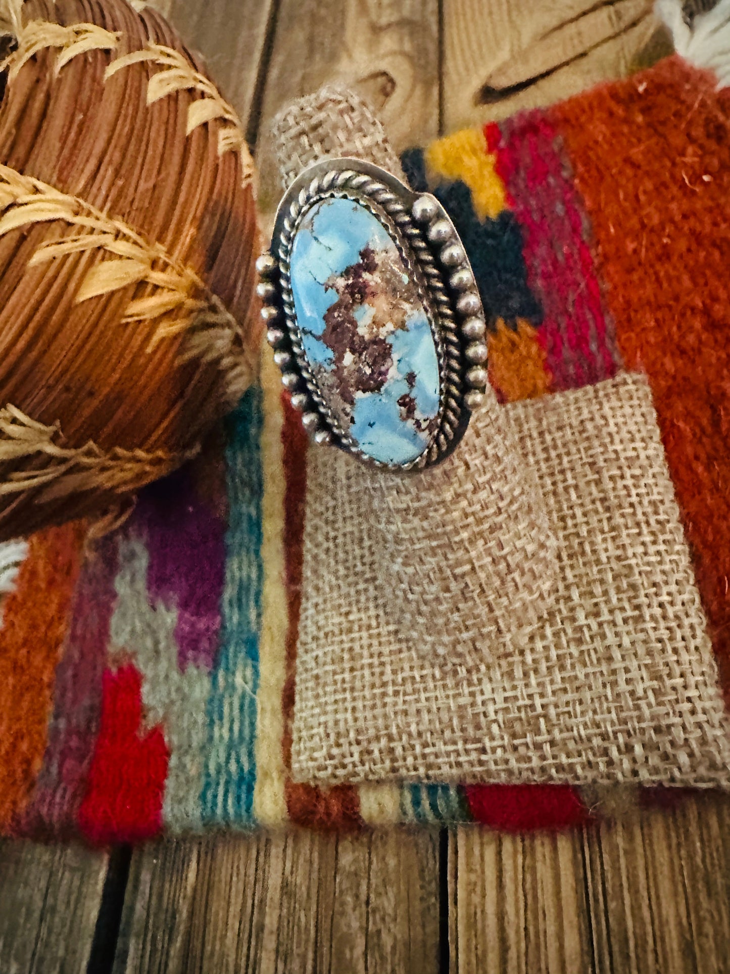 Handcrafted Golden Hills Turquoise & Sterling Silver Adjustable Ring