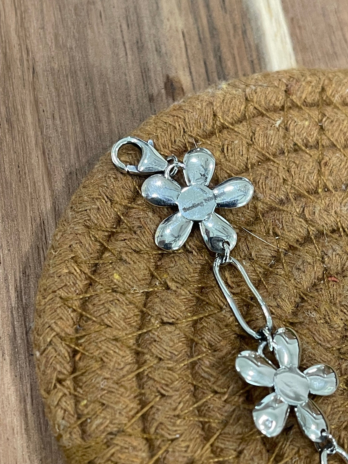 Handmade Sterling Silver & Pink Fire Opal Daisy Flower Bracelet