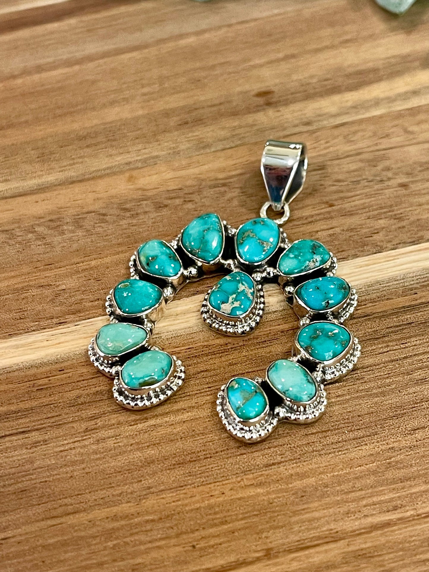 Handmade Sterling Silver & Sonoran Mountain Turquoise Naja Pendant- Bluer