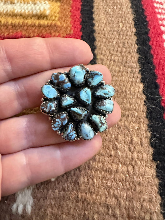 Beautiful Handmade Golden Hills Turquoise And Sterling Silver Adjustable Statement Ring