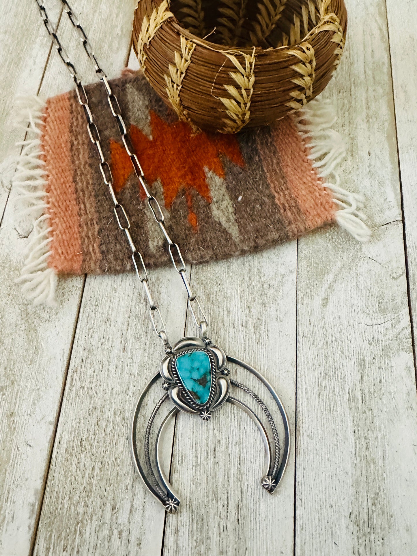 Handcrafted Sterling Silver & Turquoise Naja Chain Necklace
