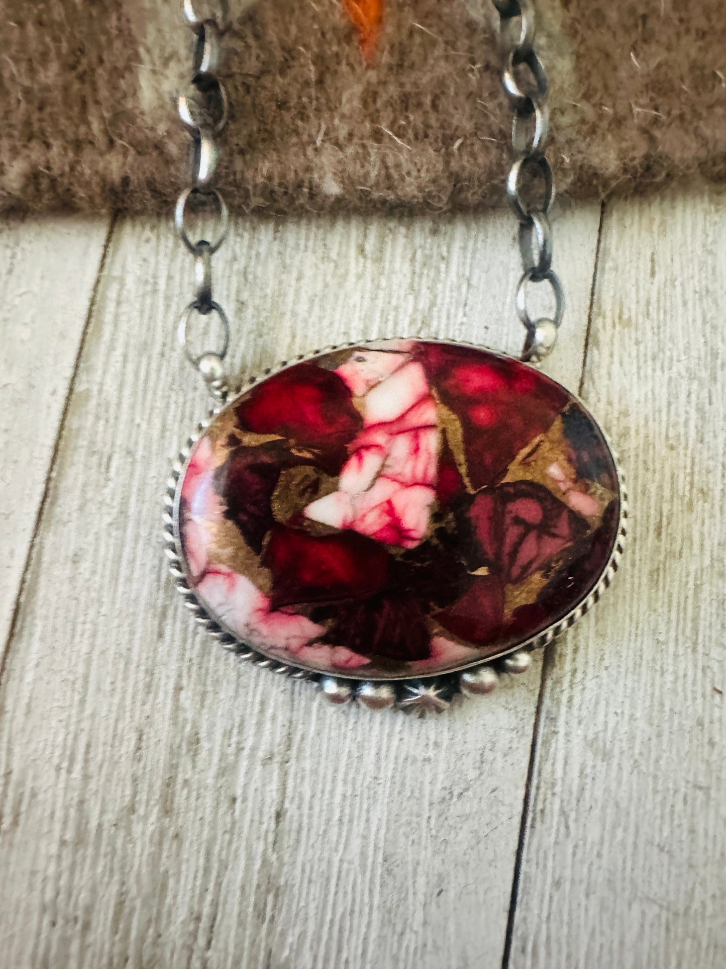 Handcrafted Rose Dahlia & Sterling Silver Bar Necklace