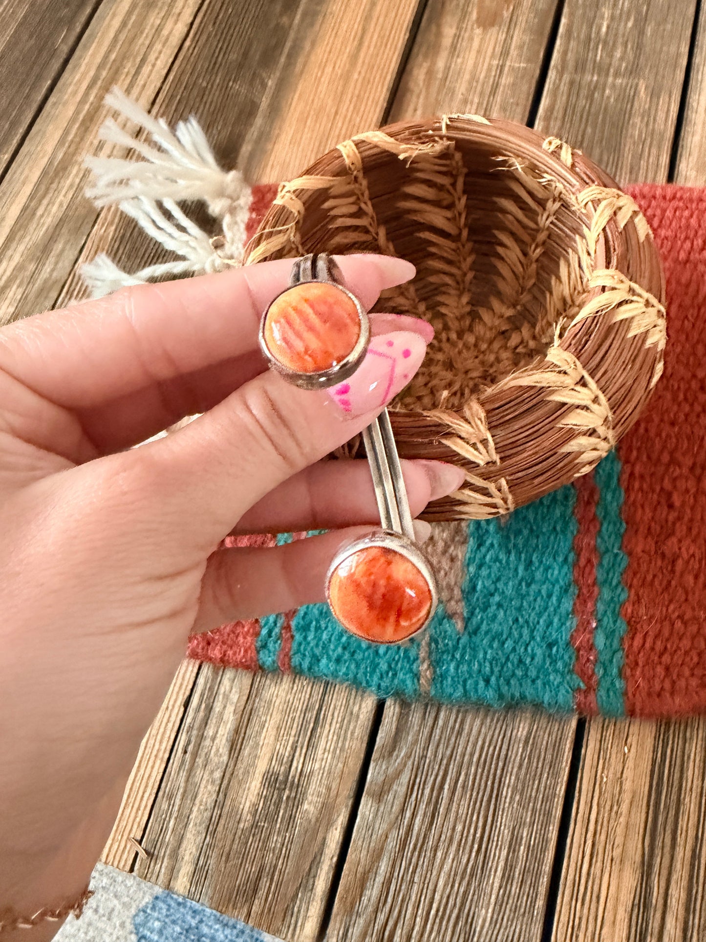 Handcrafted Orange Spiny & Sterling Silver Floating Cuff Bracelet