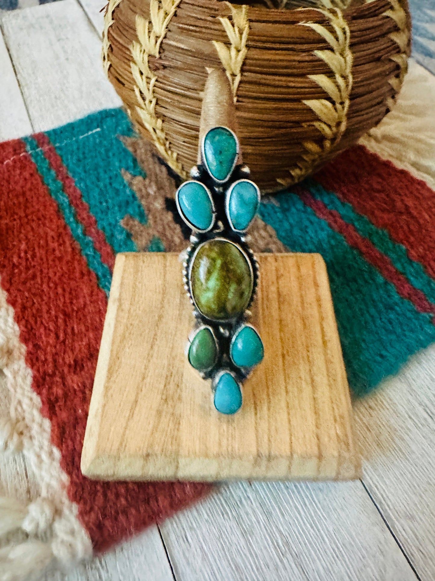 Handcrafted Turquoise & Sterling Silver Adjustable Statement Ring