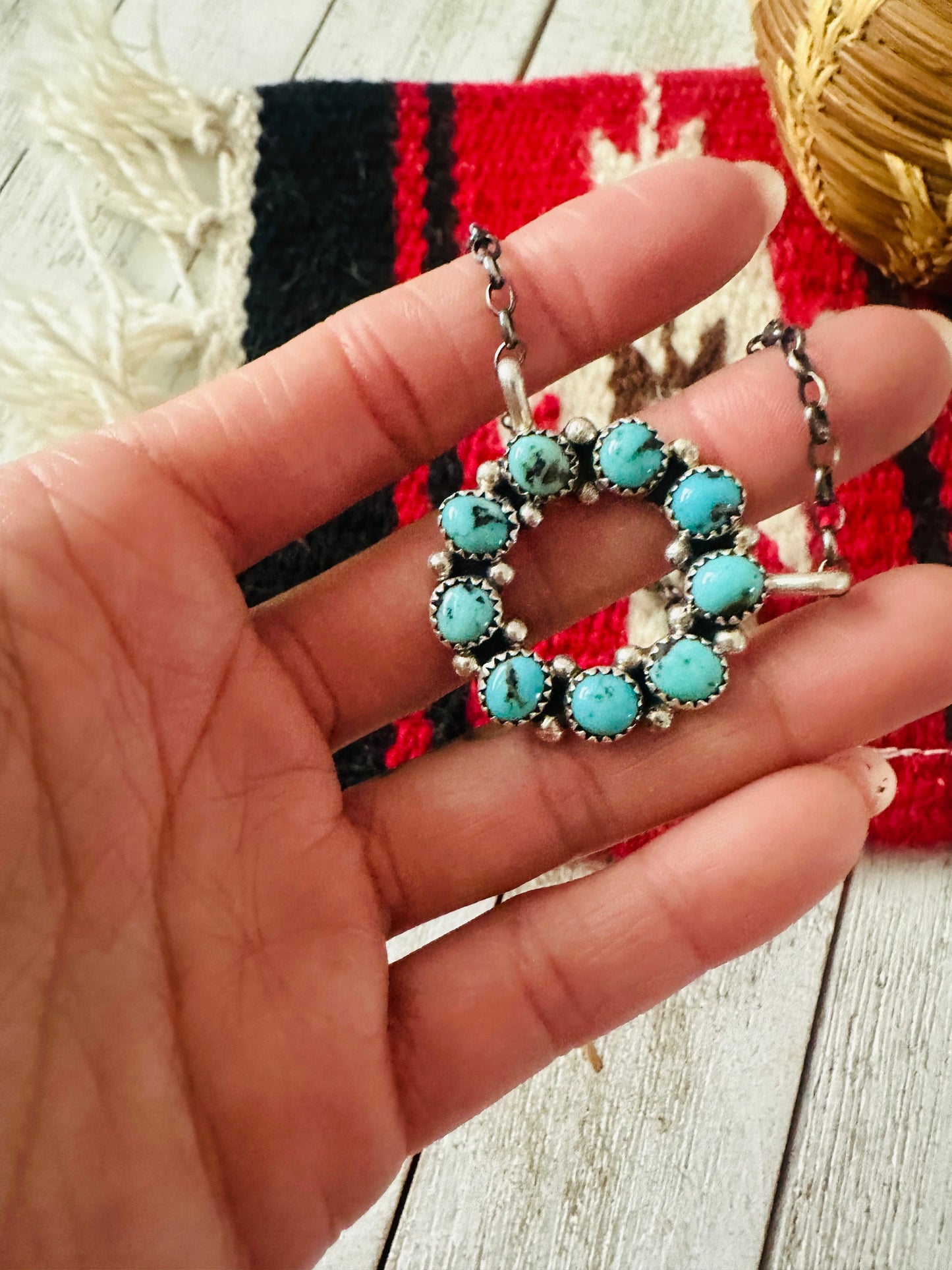 Handcrafted Sterling Silver & Kingman Turquoise Ring Necklace