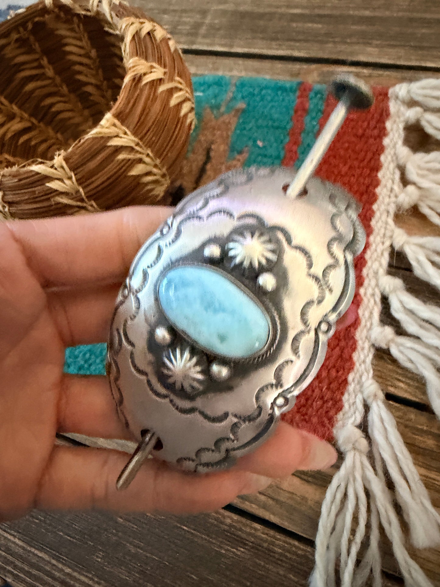 Handcrafted Larimar & Sterling Silver Hair Pin Barrette by Chimney Butte