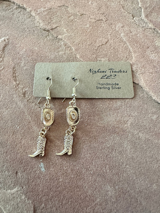 “The Golden Collection” Handmade 14k Gold Plated Cowboy Hat Cowboy Boot Hook Dangle Earrings