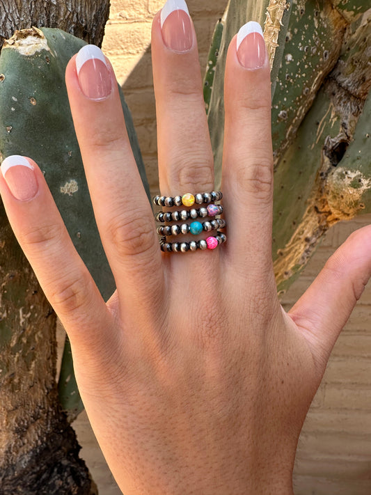 THE VENICE BAND Handmade Sterling Silver Pearl Style Beaded Stretch Ring