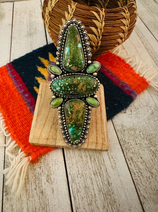 Handcrafted Sonoran Gold Turquoise & Sterling Silver Adjustable Ring