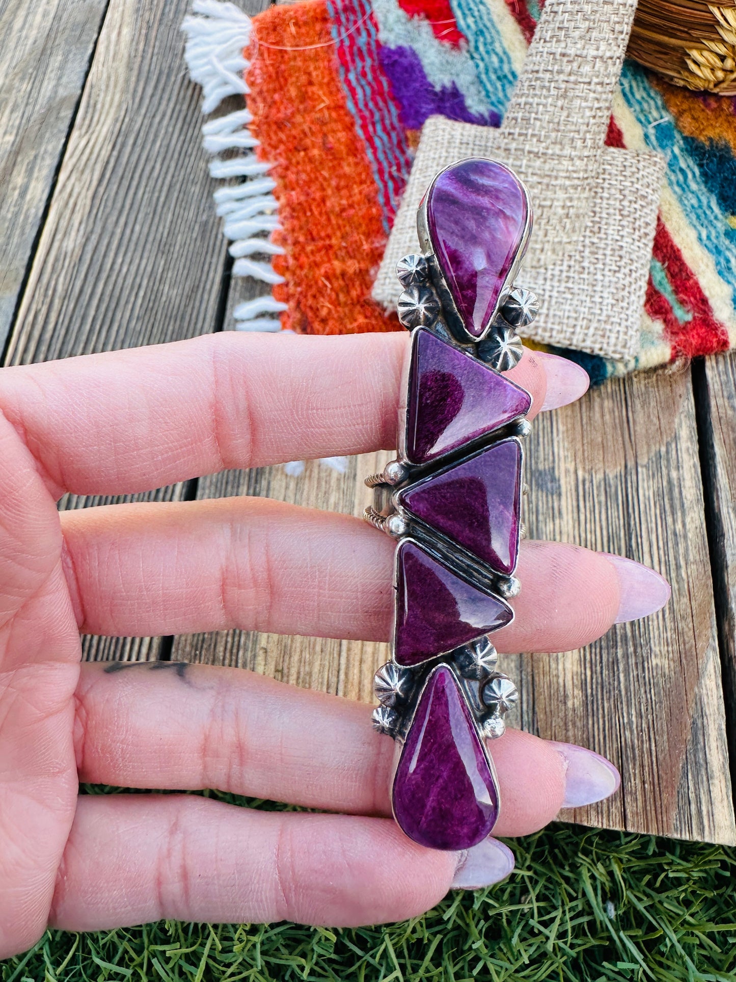 Handcrafted Purple Spiny Oyster & Sterling Silver Adjustable Ring by Jacqueline Silver