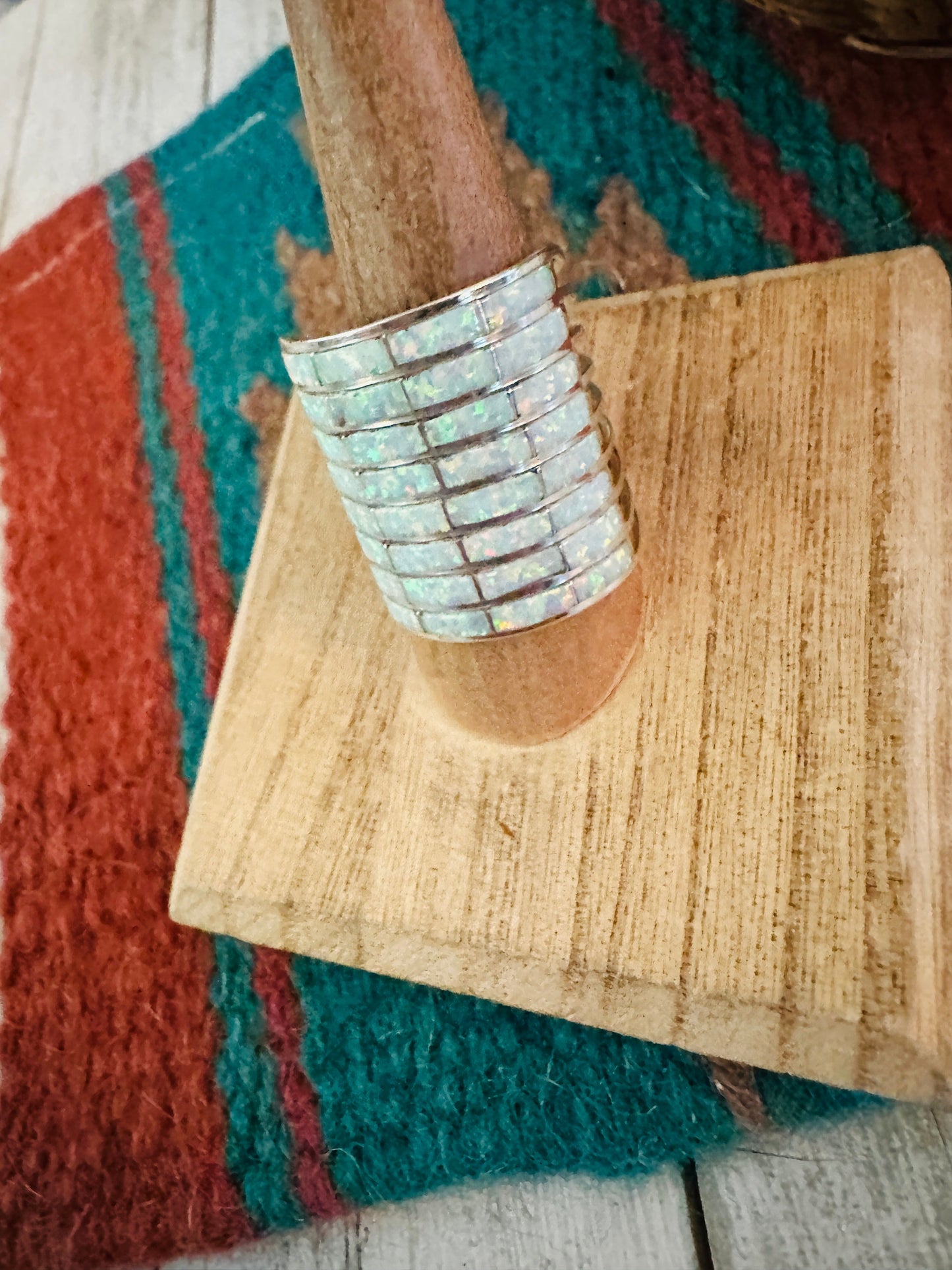 Handcrafted Sterling Silver & White Opal Inlay Band Ring