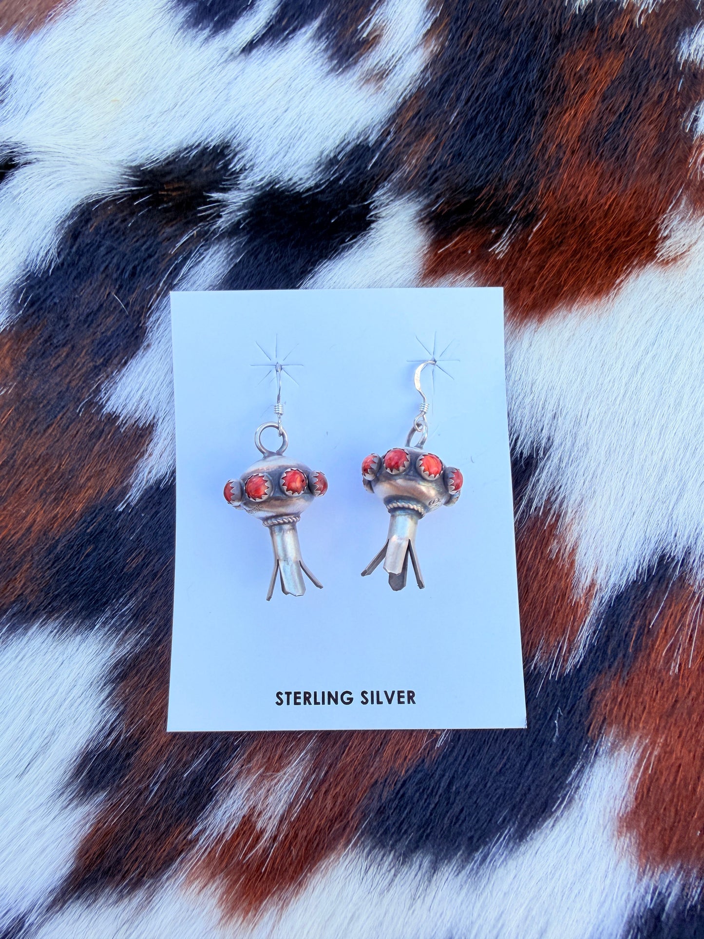 Handcrafted Red Spiny Oyster & Sterling Silver Blossom Dangle Earrings