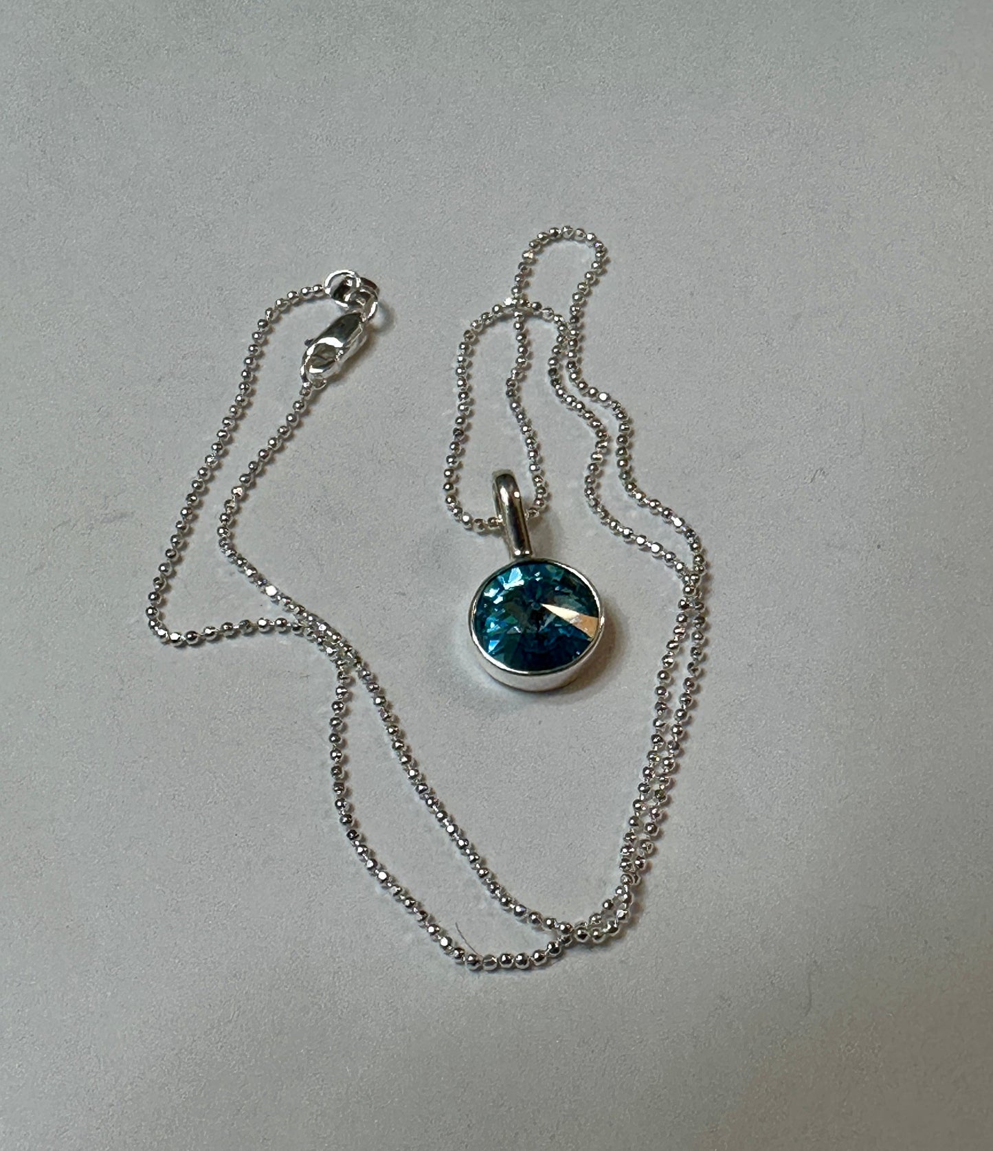 Light Blue Crystal Pendant Sterling Silver Necklace