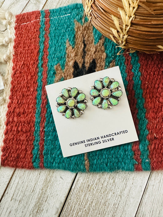 Handcrafted Opal & Sterling Silver Cluster Post Earrings
