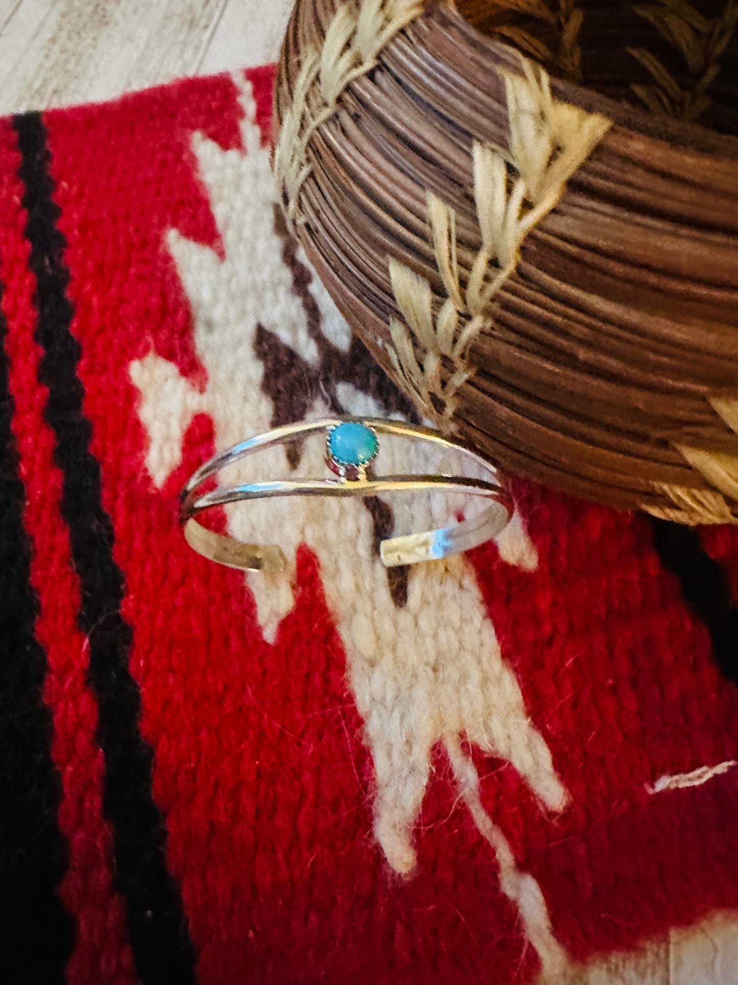Handcrafted Sterling Silver & Turquoise Baby Cuff Bracelet /