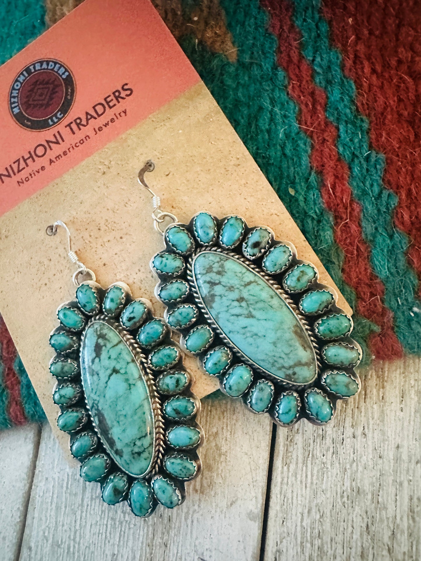 Handcrafted Sterling Silver & Turquoise Cluster Dangle Earrings