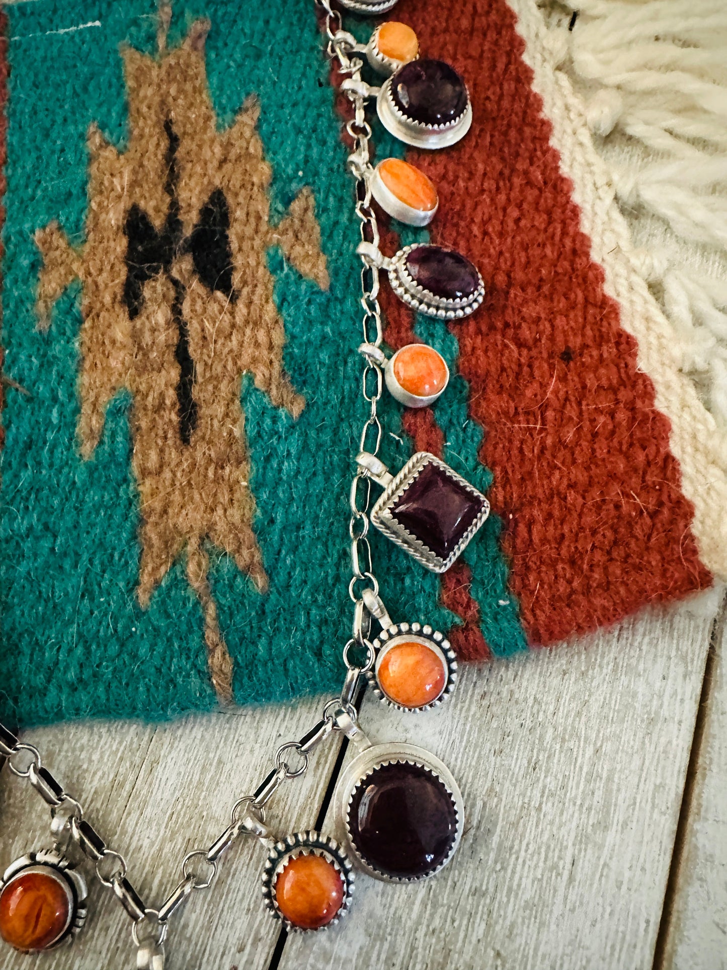 Handcrafted Sterling Silver, Purple & Orange Spiny Necklace