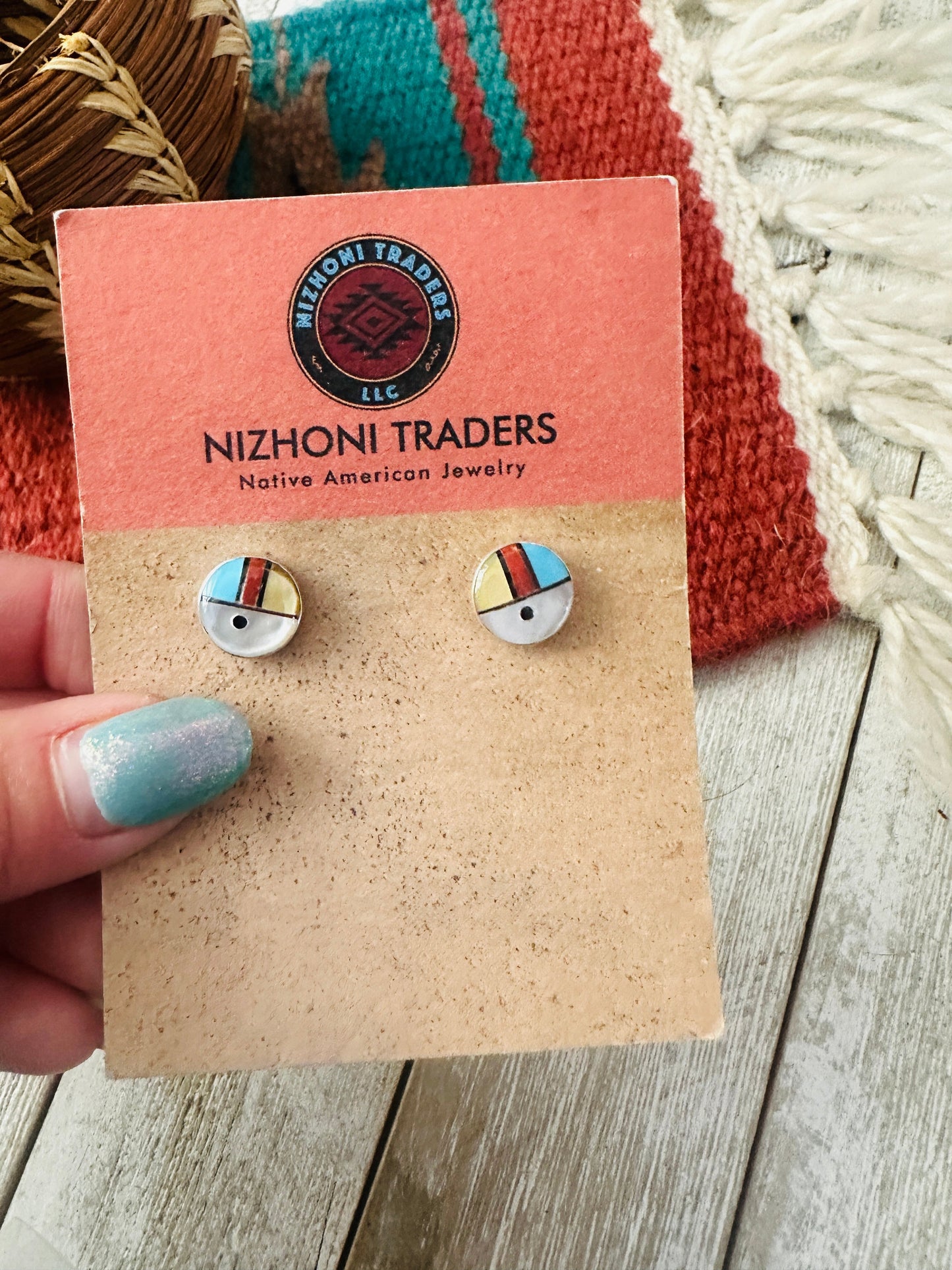 Handcrafted Multi Stone & Sterling Silver Inlay Sun Face Stud Earrings