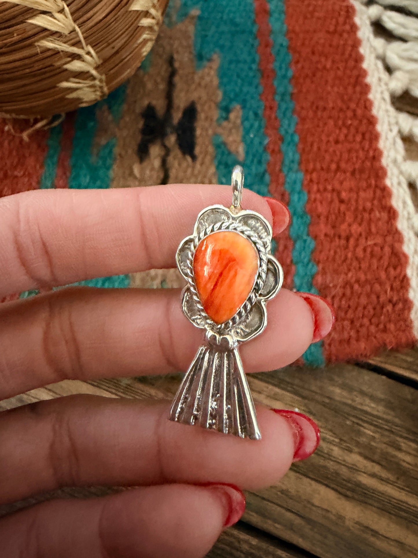 Handcrafted Sterling Silver & Orange Spiny Oyster Blossom Pendant by Joseph Martinez