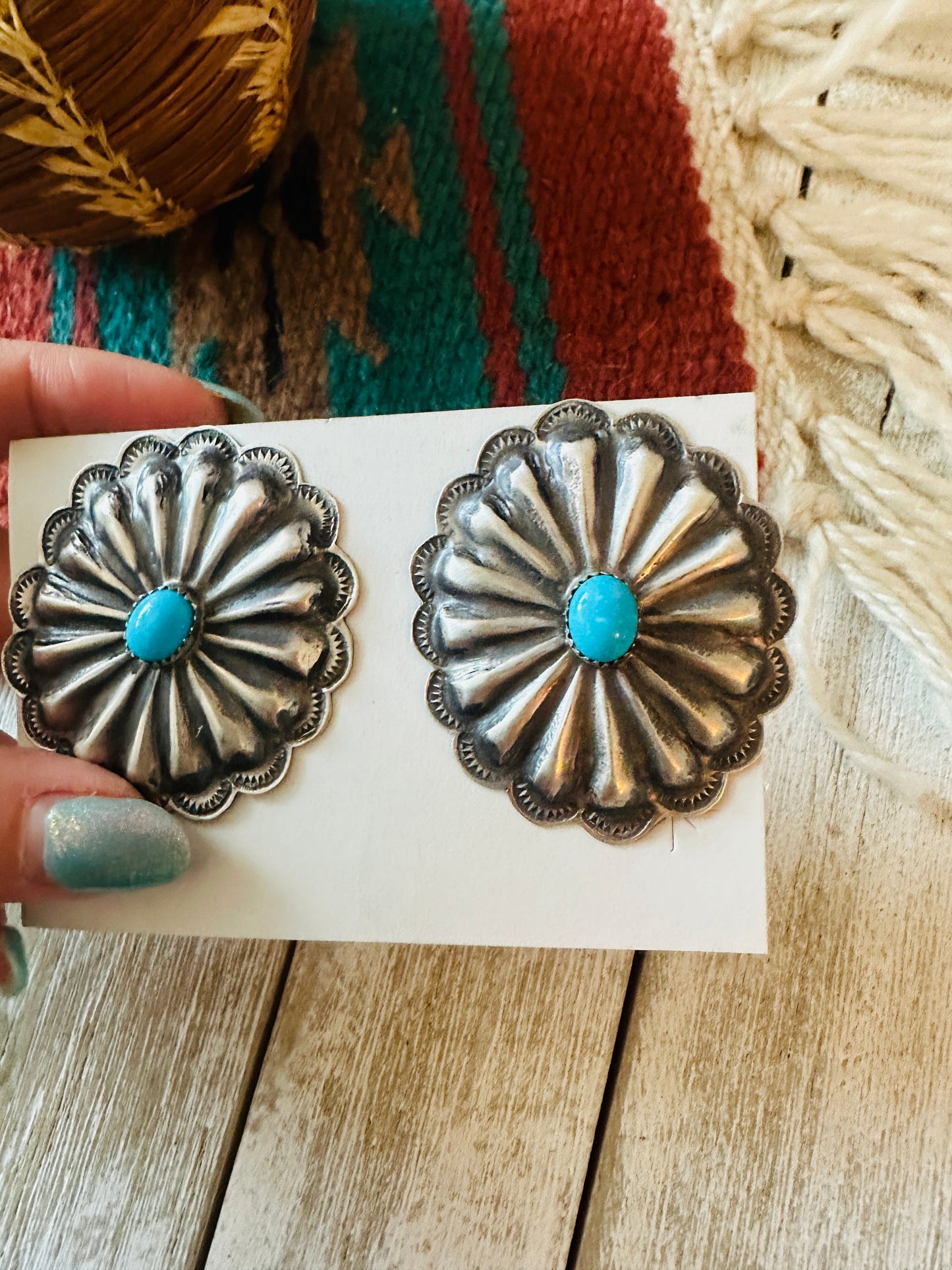 Handcrafted Sterling Silver & Turquoise Concho Post Earrings