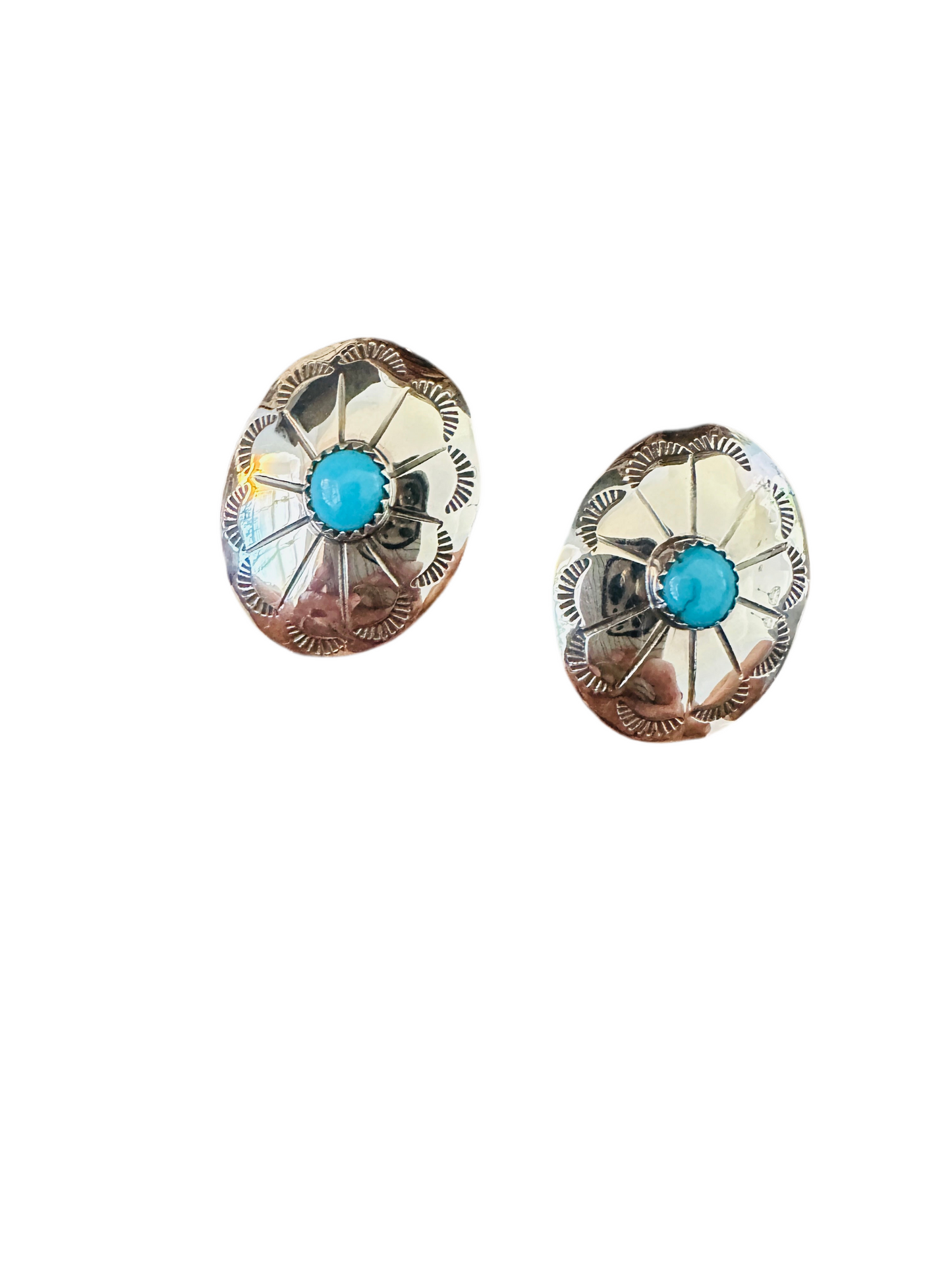 Handcrafted Turquoise & Sterling Silver Concho Post Earrings