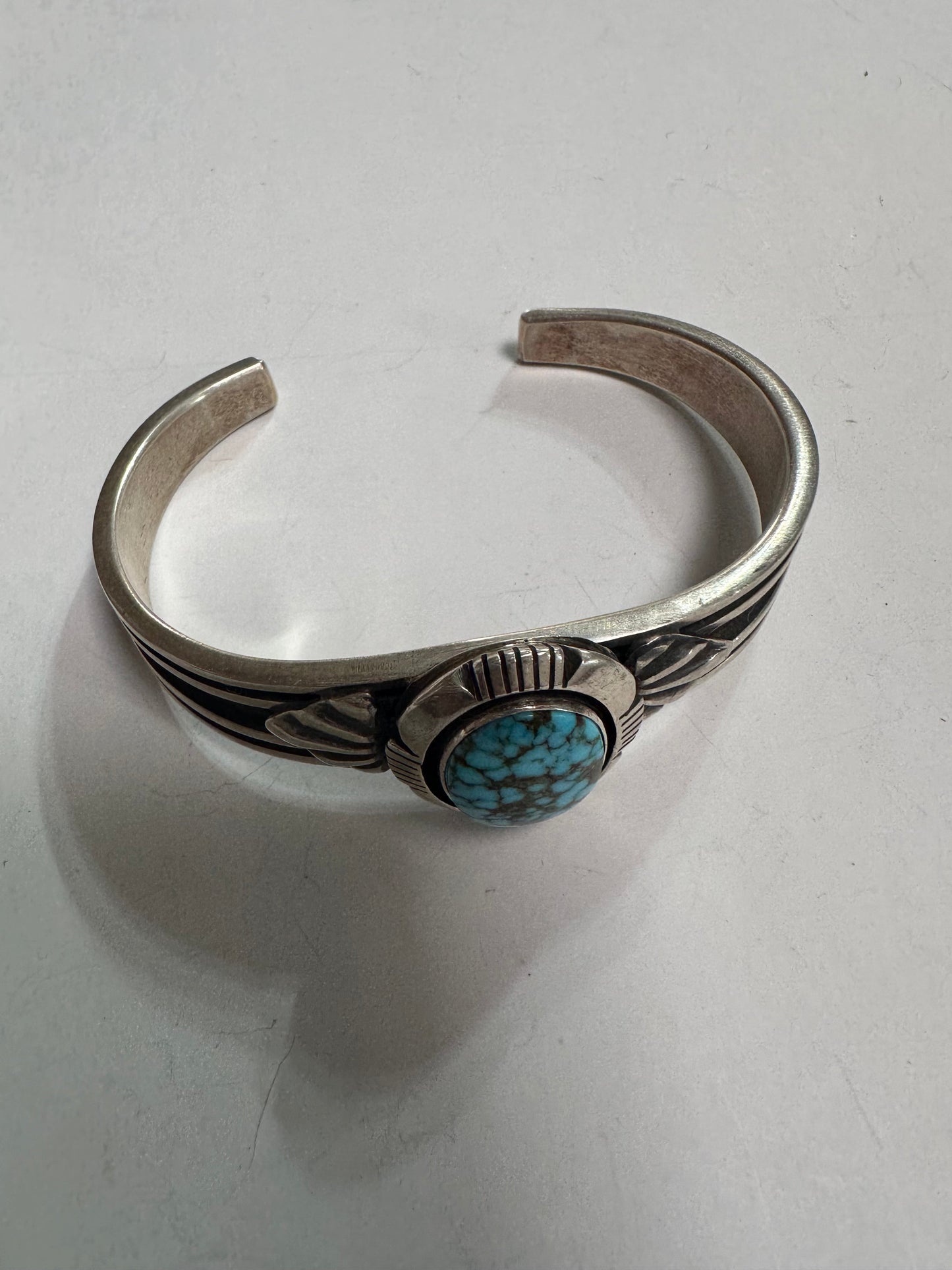 Beautiful Navajo Sterling Turquoise Bracelet Cuff Signed