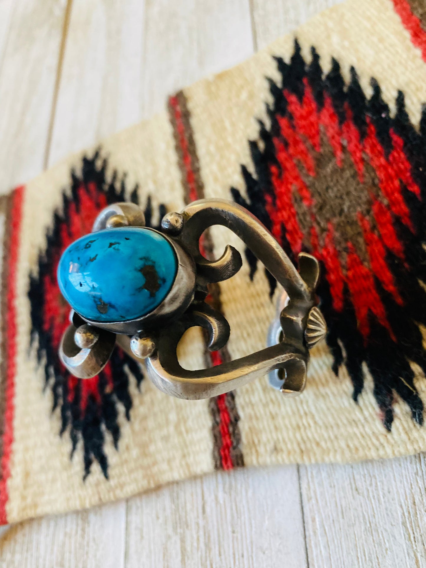 Handcrafted Sterling Silver & Kingman Turquoise Cuff Bracelet By Chimney Butte