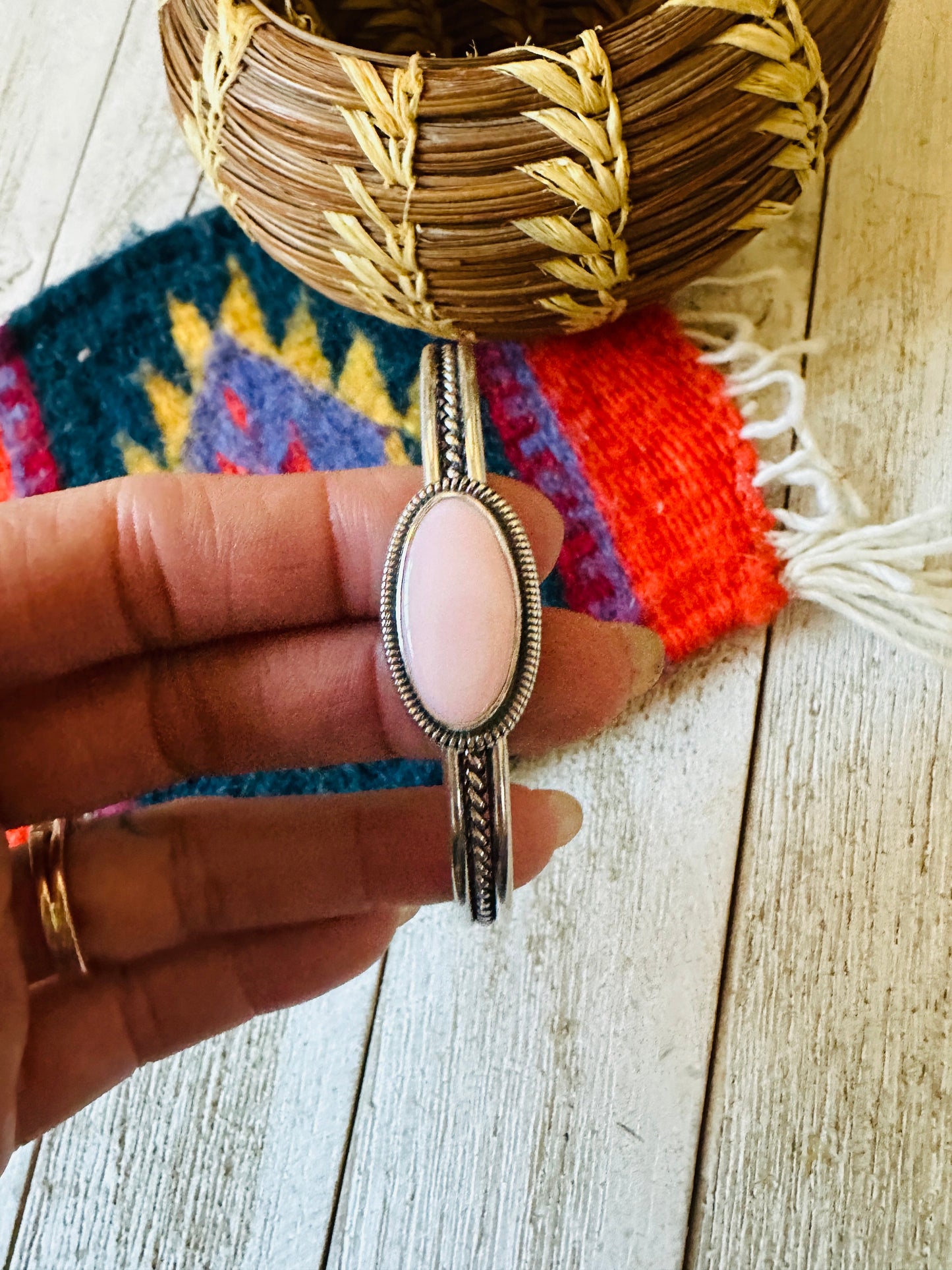 Handcrafted Queen Pink Conch Shell & Sterling Silver Cuff Bracelet