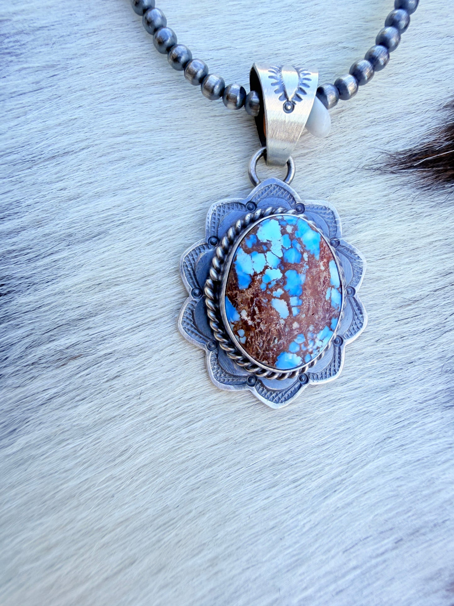 Handcrafted Sterling Silver & Golden Hills Turquoise Pendant by David Skeets