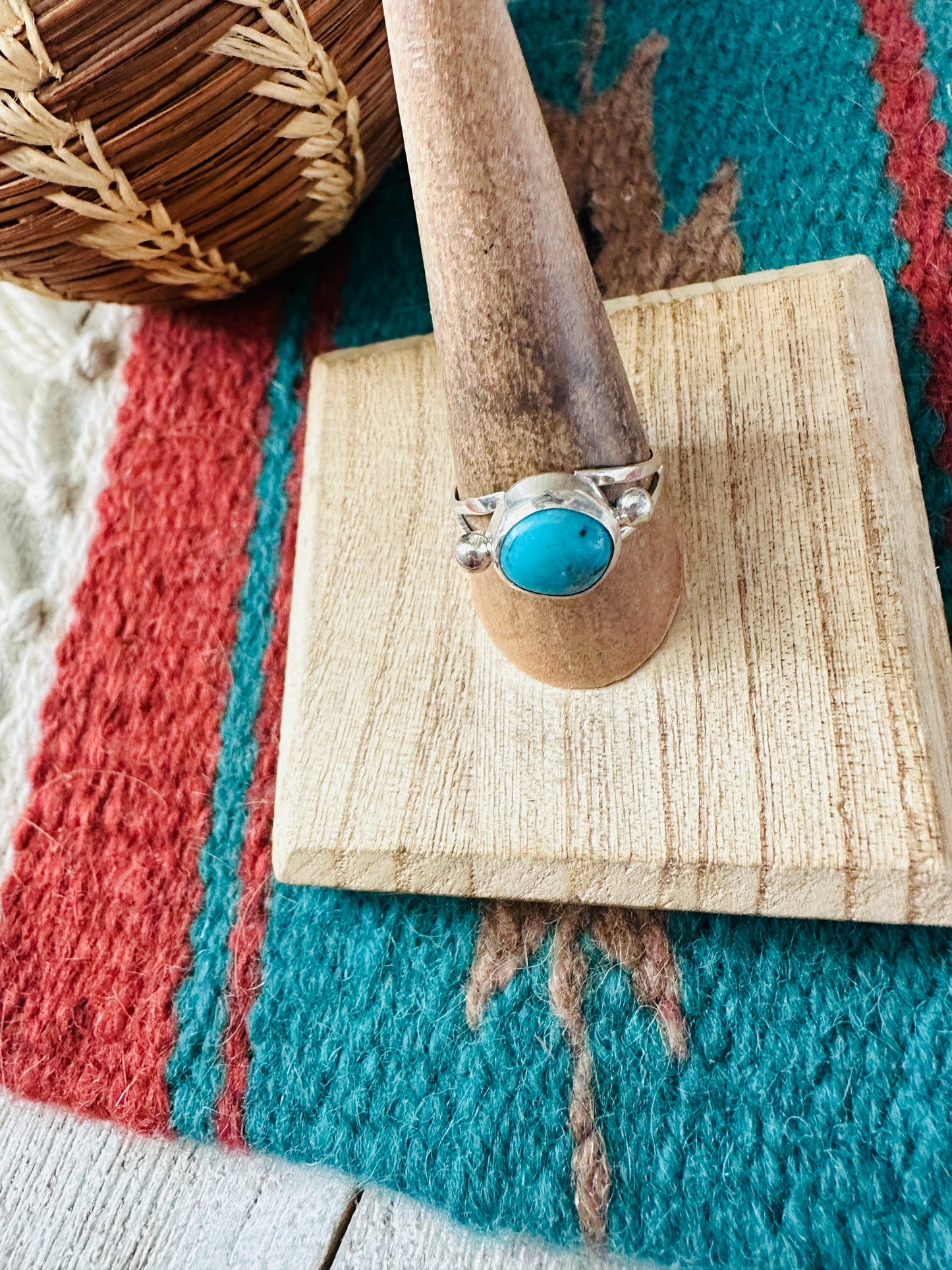 Handcrafted Sterling Silver & Turquoise Ring Size 9