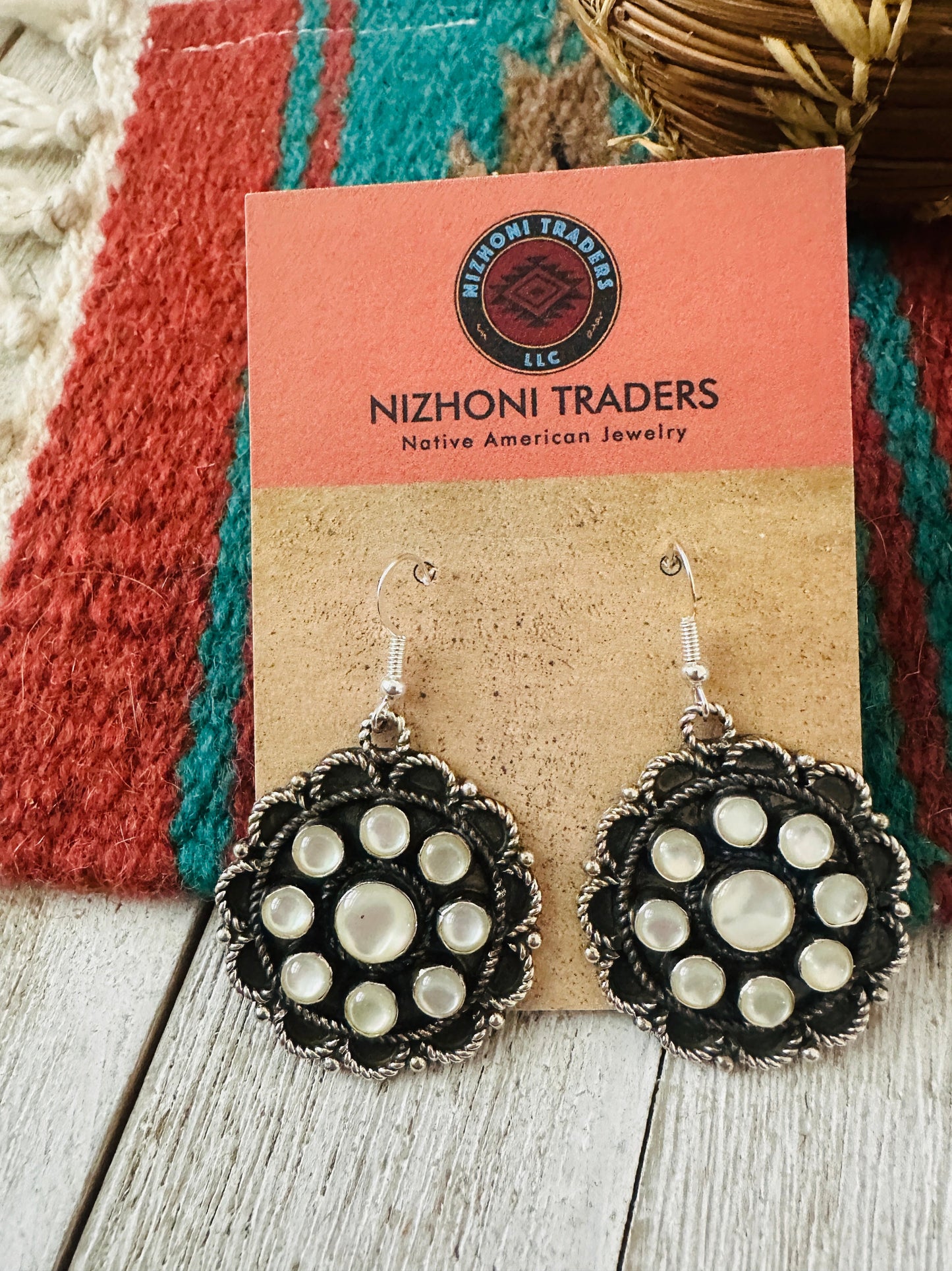 Handcrafted Mother of Pearl & Sterling Silver Cluster Dangle Earrings